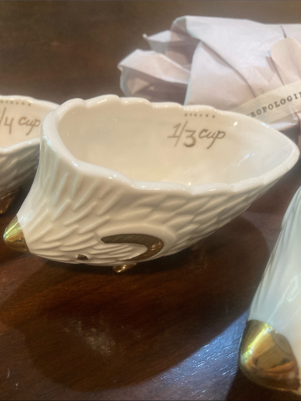 Anthropologie Ceramic Hedgehog Measuring Cups in Cream with Gold Accents